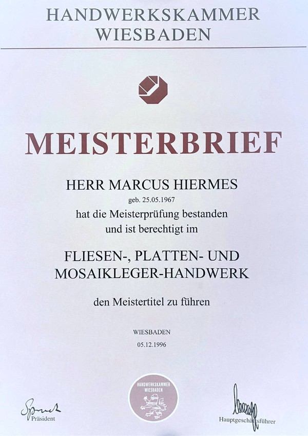 Meisterbrief Marcus Hiermes